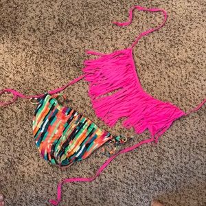 Pink fringe bathing suit top